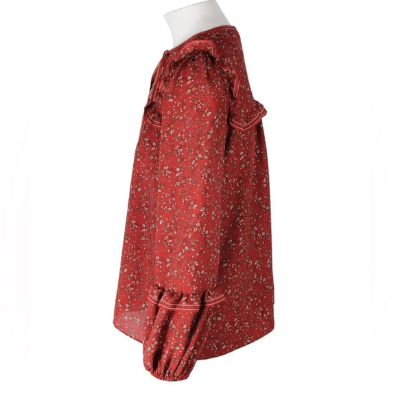 MAX STUDIO Tie Front Floral Print‎ Ruffle Blouse - Picture 4 of 10